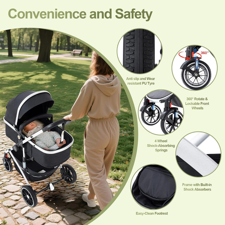 Gcarebb 3 in 1 Kinderwagen, Buggy Mit Auto Babyschale, Mit Einem Klick Zusammenklappbarer Tragbarer