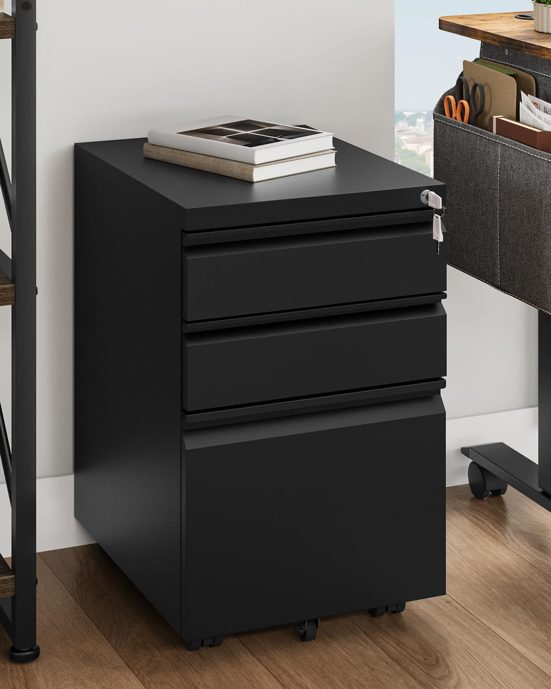 YITAHOME Mobiler Aktenschrank, Abschliessbar Rollcontainer mit 3 Schubladen für A4, Legal, Letter, M