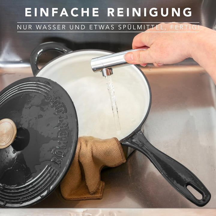 Römertopf Stielkasserolle Gusseisen 22 cm 2,3 L mit Deckel, Anthrazit, Anthrazit