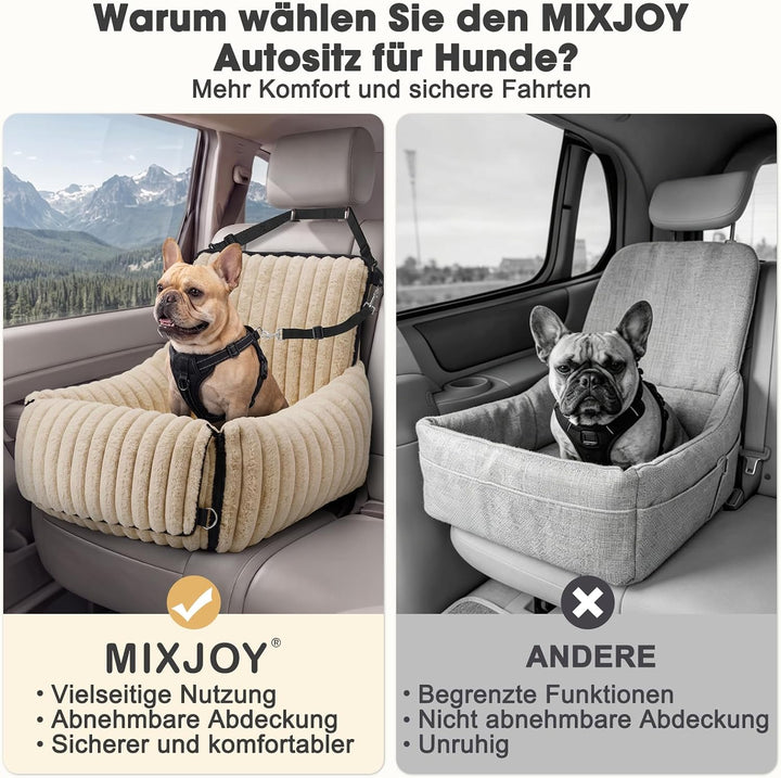 MIXJOY Hunde Autositz für kleine bis mittlere Hunde, Waschbarer Ansteckbare Leine verdickter Memory-