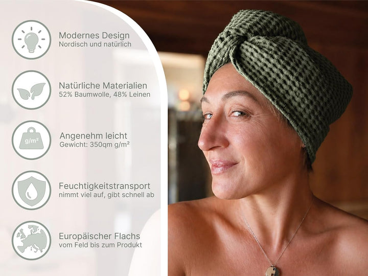beties - PUR.NATURE - Sauna Haarturban - One Size; PREMIUM-Halbleinen Qualität (europäischer Flachs)