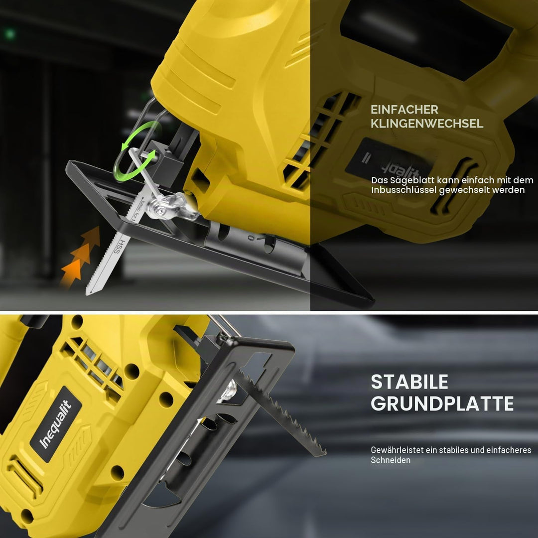 Stichsäge 400W – Pendelhubsäge mit variabler Geschwindigkeit (0–3000 U/min), 45° verstellbarem Gehru