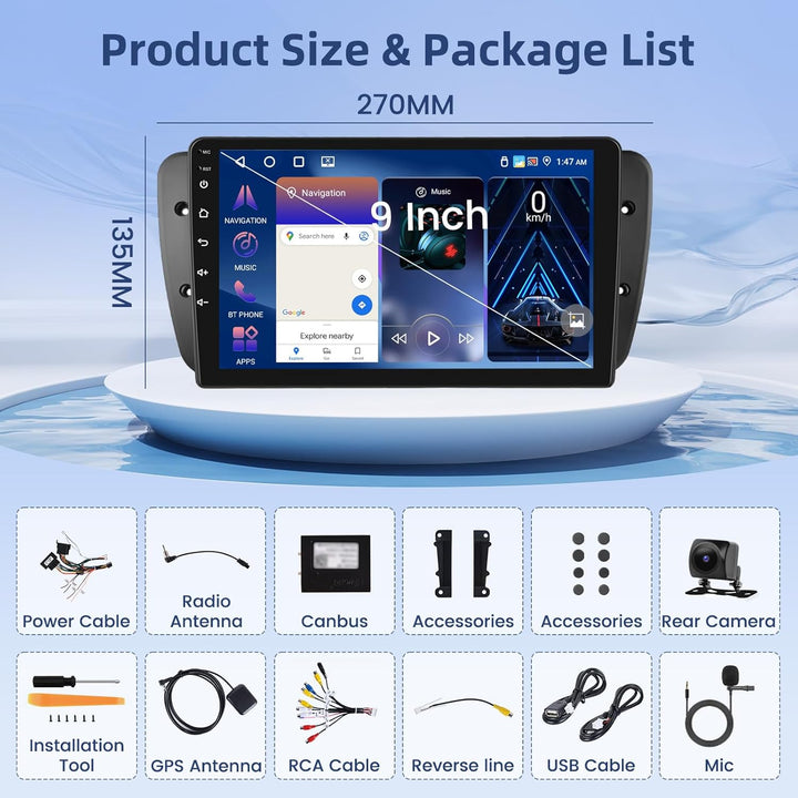 Hikity für Seat Ibiza 6J 2009-2013 Radio [4+64GB] Android 15 Autoradio CarPlay Android Auto Wireless