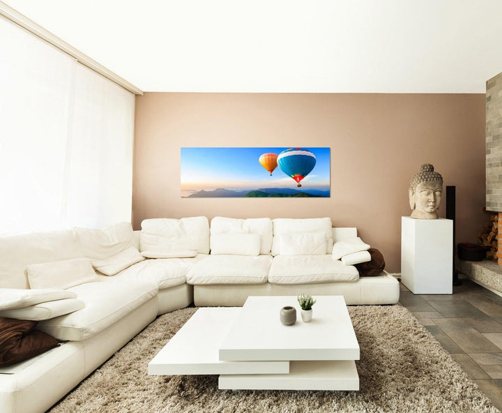 Paul Sinus Art Panoramabild auf Leinwand und Keilrahmen 120x40cm Heissluftballons Berge Landschaft