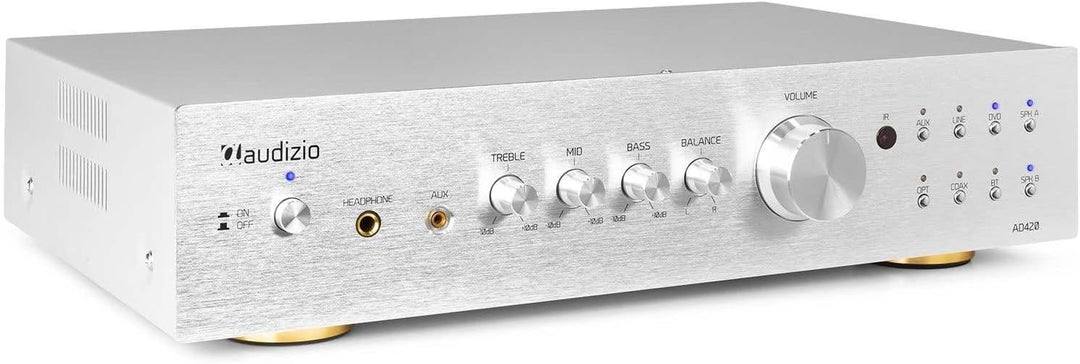 Audizio AD420B - 4 Kanal Verstärker mit Bluetooth, 4 x 100 Watt, mit Fernbedienung, 2.1 kompatibel,
