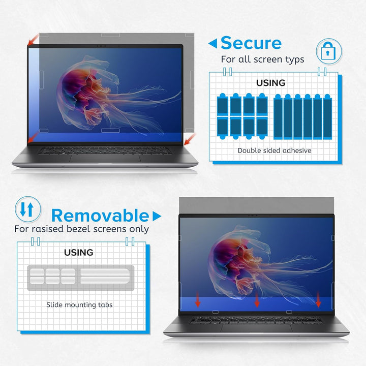 MOBDIK Blickschutzfolie für 13.3 Zoll Laptop 16:9 Abnehmbarer Anti Spy Blickschutz Privacy Filter Bl