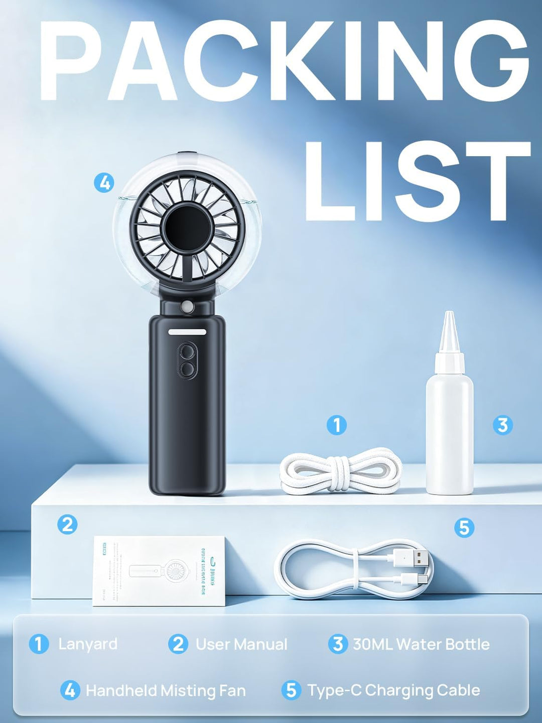Handventilator Akku Aufladbar mit Wasserkühlung - Tragbarer Mini Ventilator | 100 Stufen 6000mAh Akk