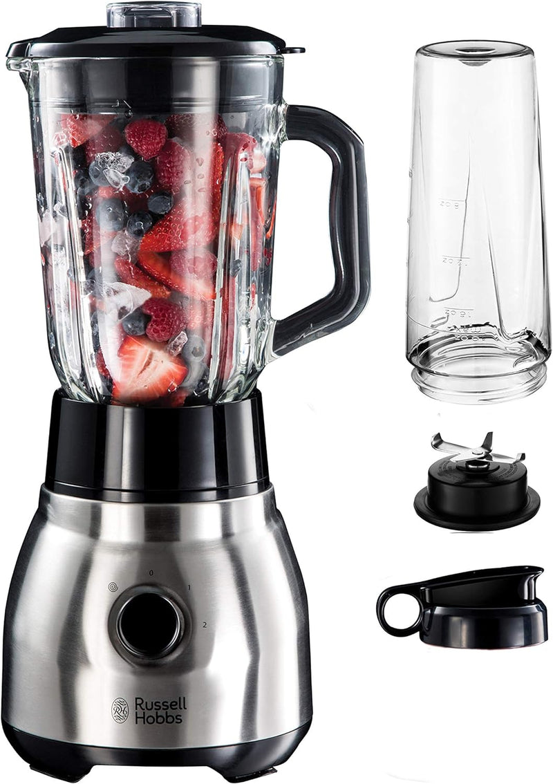 Russell Hobbs Standmixer 2-in-1 [1,5l Glasbehälter Mixer & 0,6l Mini Smoothie Maker -To-Go-Trinkflas