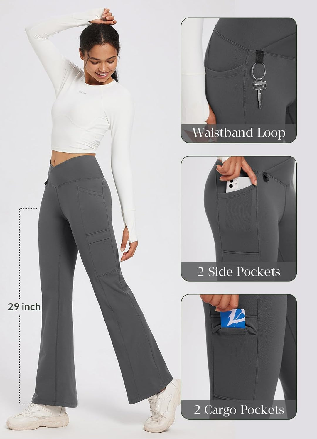 baleaf Thermo Hose Damen Thermo Leggings mit Taschen Wanderhose Wasserabweisend Bootcut Leggings Sch