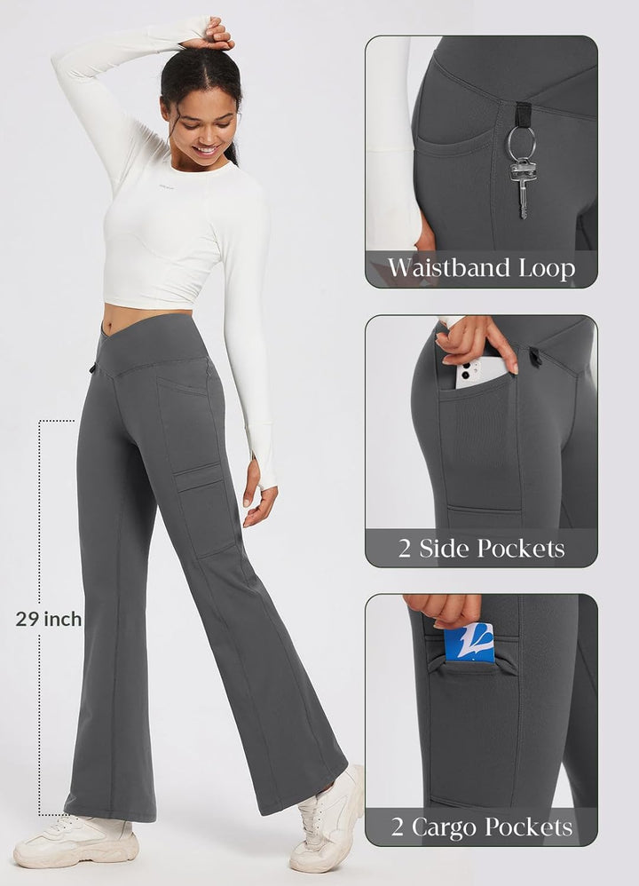baleaf Thermo Hose Damen Thermo Leggings mit Taschen Wanderhose Wasserabweisend Bootcut Leggings Sch