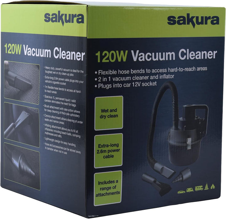 Sakura 120-W-Staubsauger SS5311 — perfekt für Autos, Boote, Wohnwagen — Nass- und Trockenreiniger un