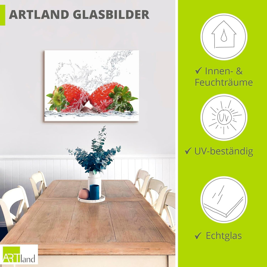 ARTland Glasbilder Wandbild Glas Bild einteilig 60x45 cm Querformat Obst Früchte im Wasser Erdbeeren