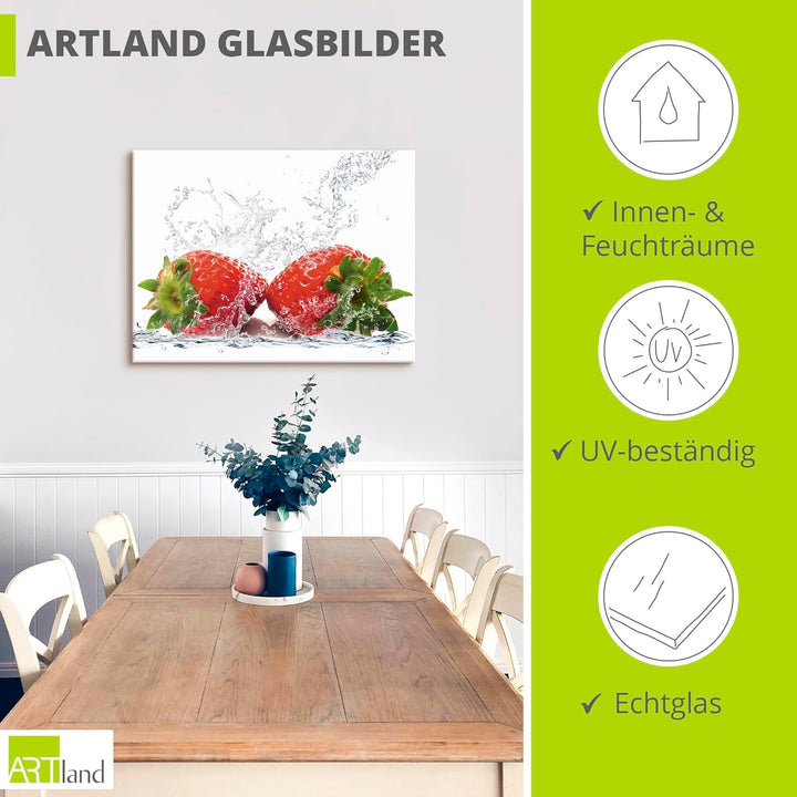 ARTland Glasbilder Wandbild Glas Bild einteilig 60x45 cm Querformat Obst Früchte im Wasser Erdbeeren