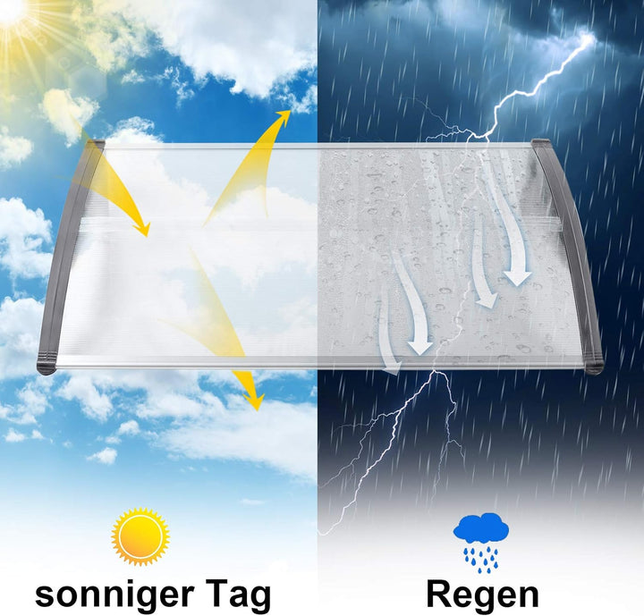 NAIZY 200 x 100cm Vordach für Haustür Pultbogenvordach Überdachung Haustür aus Polycarbonat und Alum