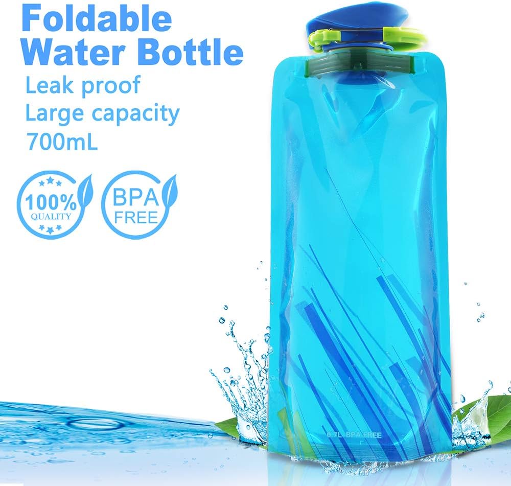 Leikurvo Faltbare Wasserflaschen 6 Stück, 700ML Faltbare Trinkflasche Flexible Zusammenklappbare Tri
