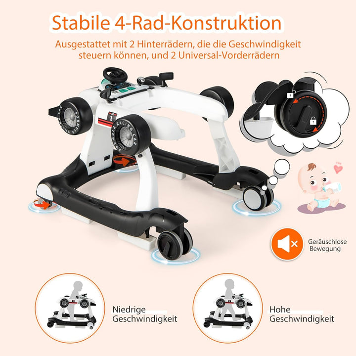 GOPLUS 4 in 1 Baby Lauflernhilfe, Lauflernwagen höhenverstellbar mit Licht & Musik, Baby Walker Auto