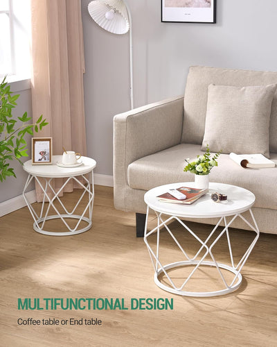 Hzuaneri Couchtisch rund, 2er Set Beistelltische, Beistelltisch-Set mit Metallrahmen, Kleiner Beiste