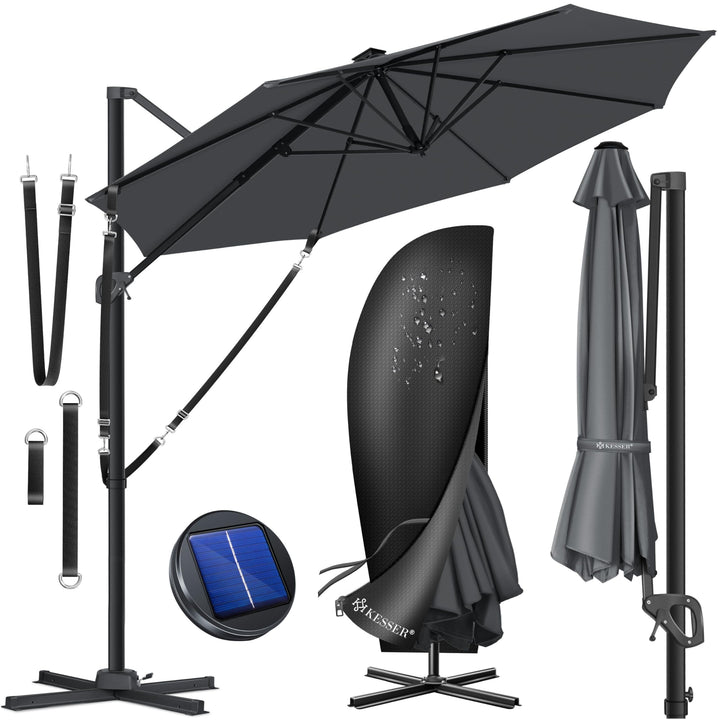 KESSER® Sonnenschirm Ampelschirm Sun Rund XL Ø330 cm Inkl. Abdeckung + Windsicherung 7-Fach Verstell