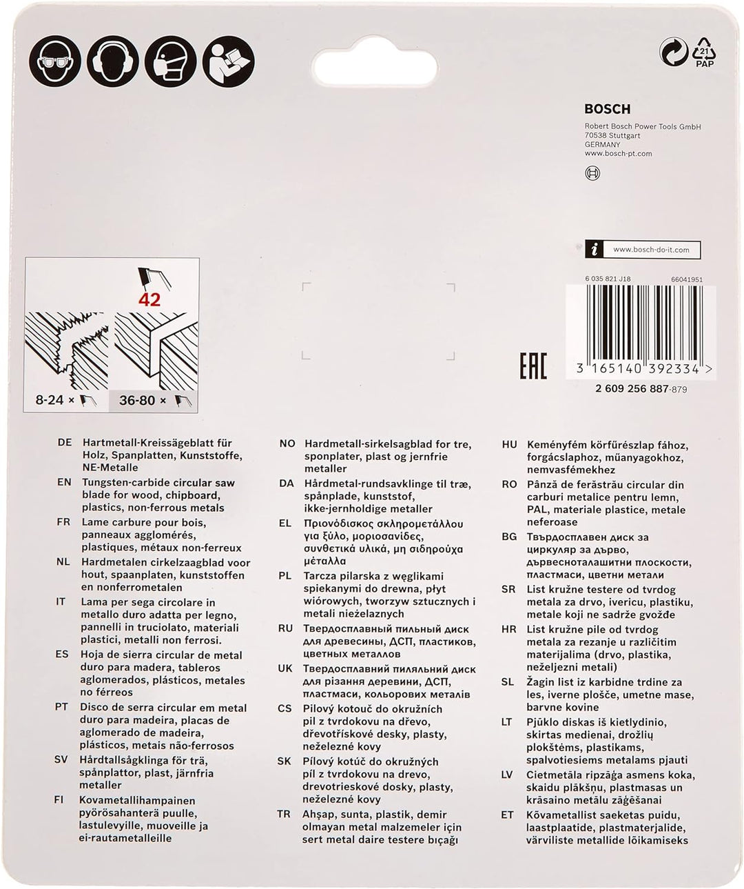 Bosch Accessories Bosch DIY Kreissägeblatt Special für verschiedene Materialien (Ø 160 mm, 42 Zähne)