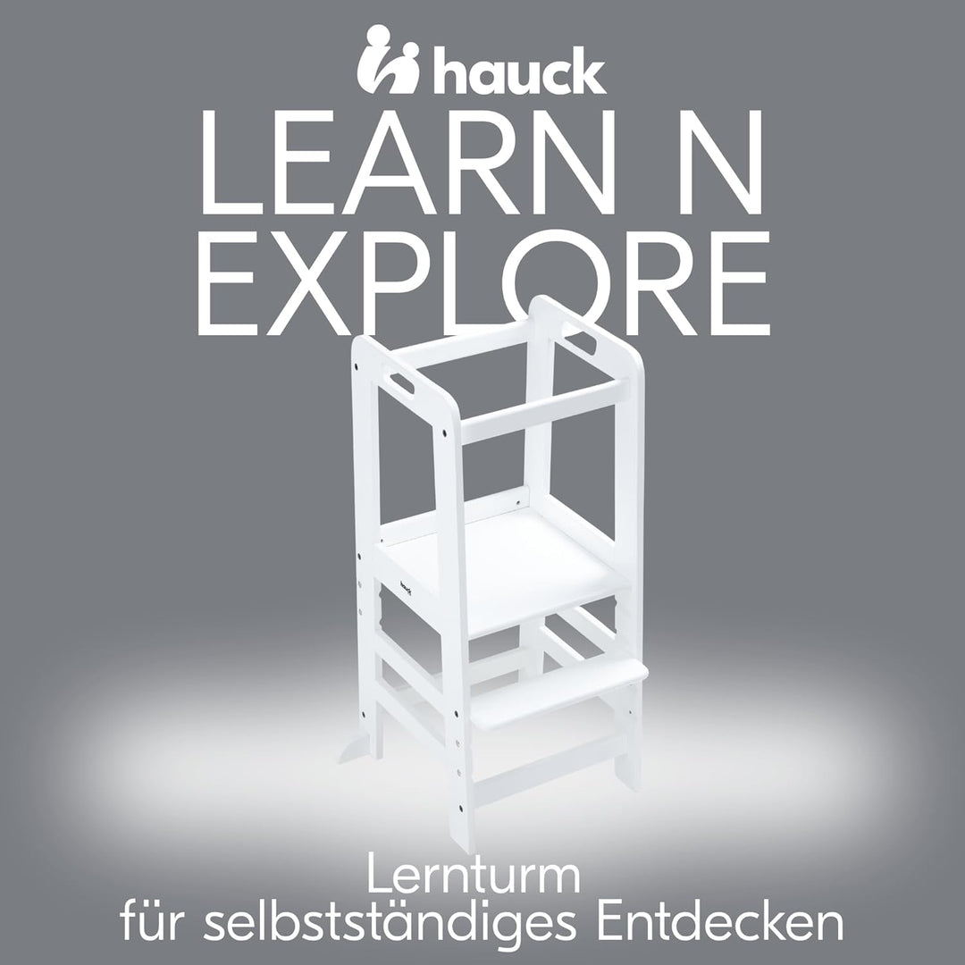 hauck Learn N Explore, Weiss - Lernturm für KInder aus FSC® Zertifiziertes Buchenholz, Höhenverstell