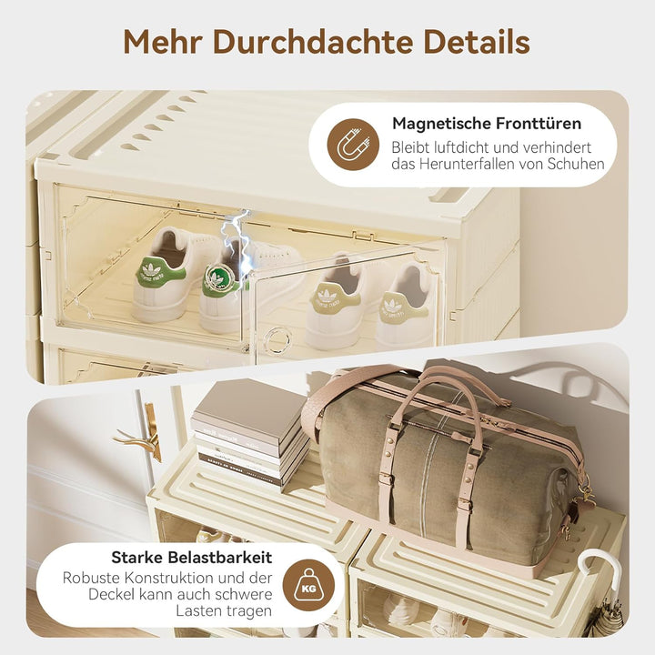 Schuhboxen Stapelbar Transparent, 6 Etagen Faltbarer Schuhschrank für 12 Schuhe Kunststoff Schuhaufb