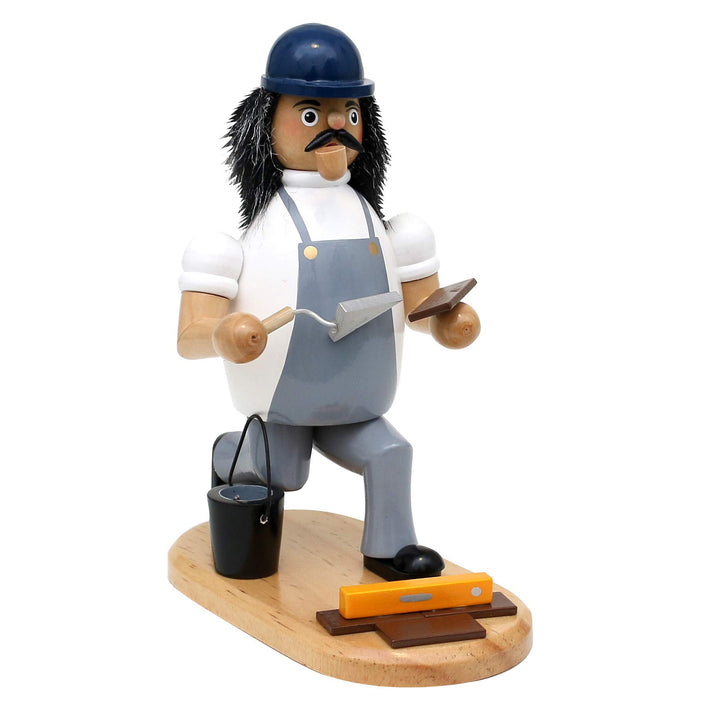Dekohelden24 Holz Räuchermann/Räuchermännchen als Fliesenleger, mit Waserwaage und Fliesen, L/B/H: 1