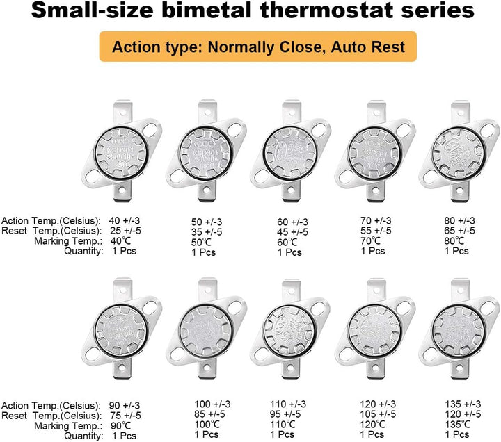 sourcing map 20 Stück Thermo Steuerschalter Sortiment NC + NO KSD301 Thermostat 40-135°C (NC) 40-100