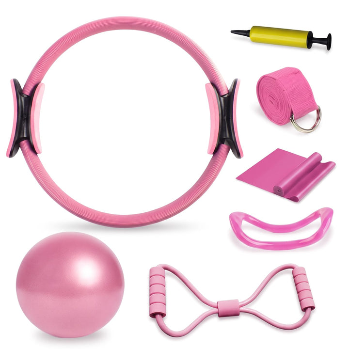 Pilates Set 7-teilig–Komplettes Fitness-Set mit Yoga Gurt, Widerstandsbänder, Ring, Balance Ball &amp; P