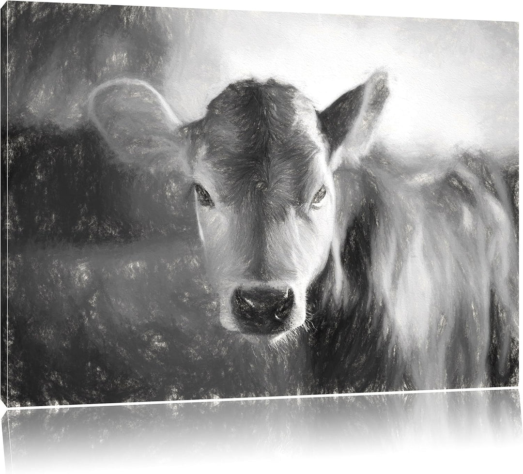 Pixxprint Junge Kuh Kälbchen Kunst / 100x70cm Leinwandbild bespannt auf Holzrahmen/Wandbild Kunstdru
