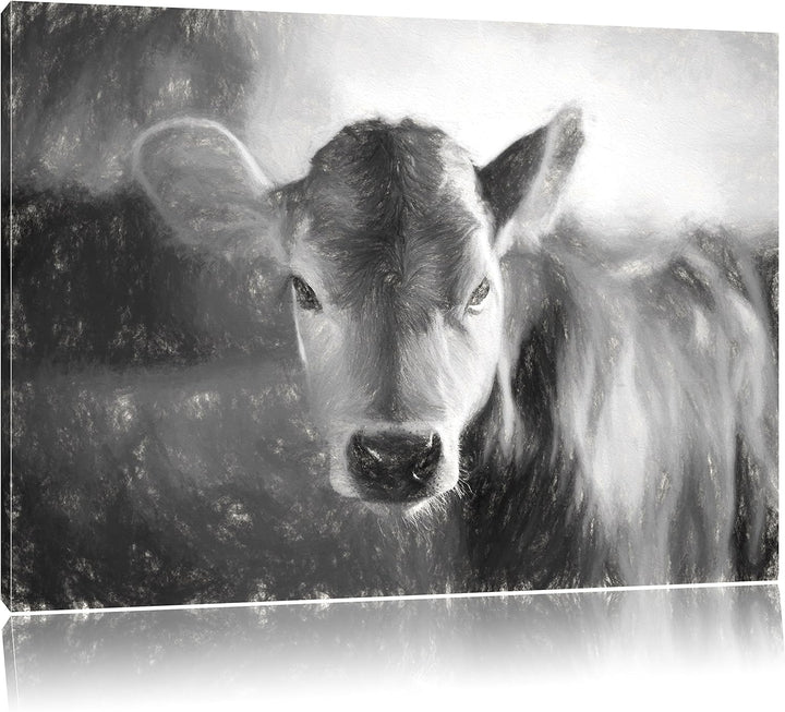Pixxprint Junge Kuh Kälbchen Kunst / 100x70cm Leinwandbild bespannt auf Holzrahmen/Wandbild Kunstdru