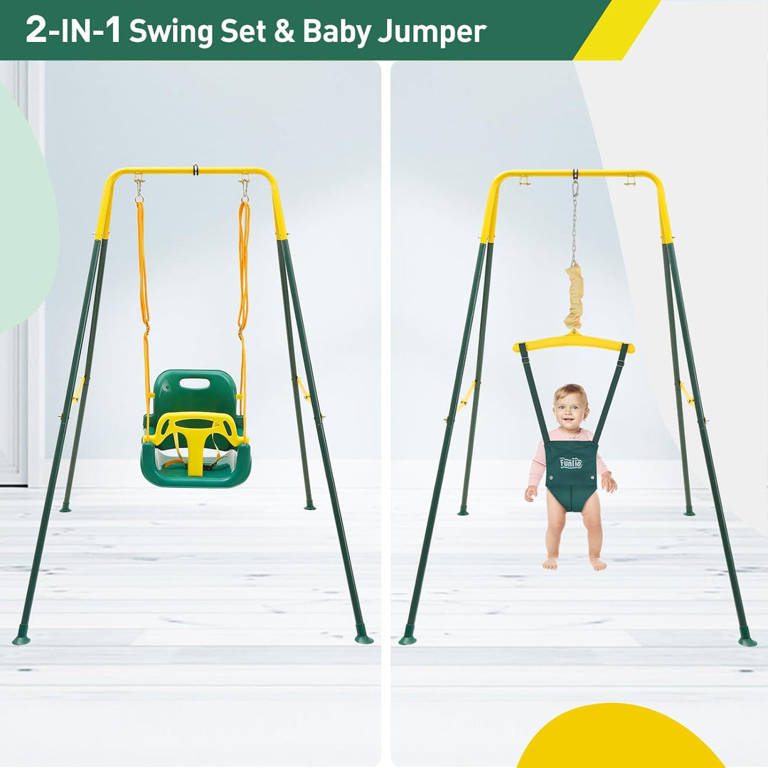 FUNLIO 2-in-1 Schaukeln Set und Baby Türhopser für Kleinkinder, Schaukelset für Kinder mit 4 Sandsäc