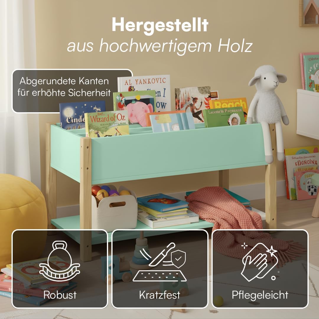 Bellabino Teme Bücherregal Kinderzimmer – Kinderbücherregal mit 4 Fächern – Montessori Bücherregal m