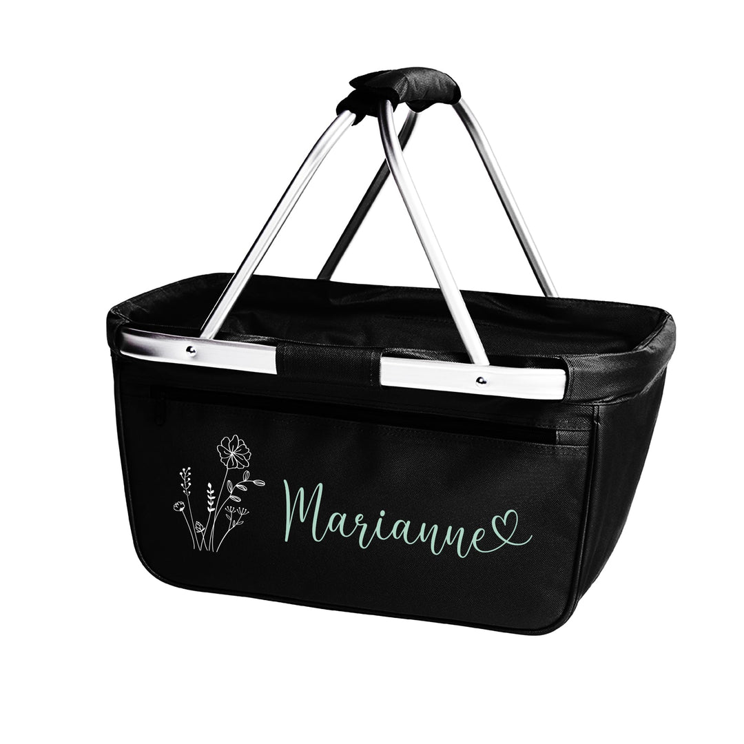 Personalisierter Einkaufskorb I Geschenk für Frauen & Oma I Faltbar mit Name & Blumenmotiv I Geschen