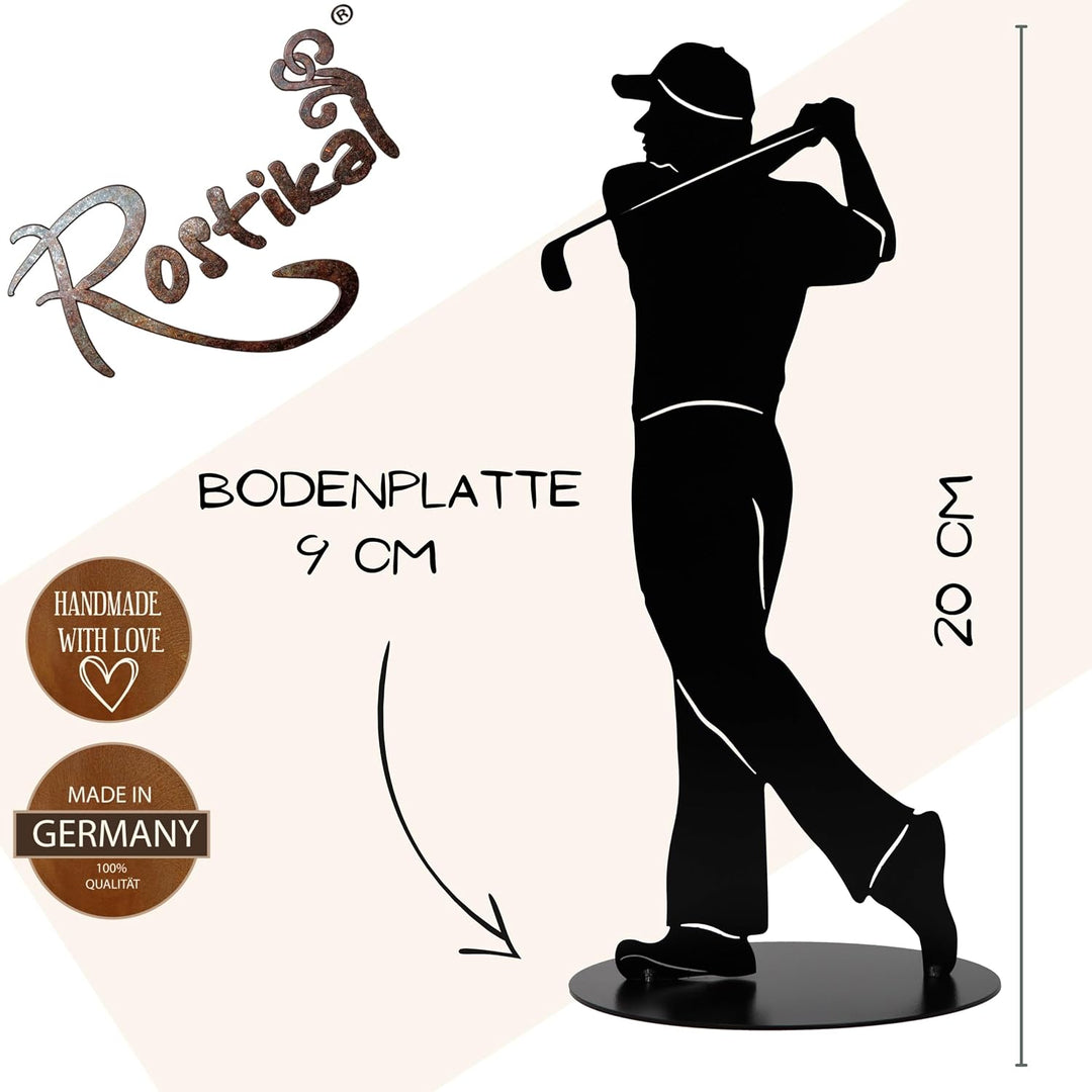 Rostikal Golf Spieler schwarz 20 cm Golfer Deko Wohnzimmmer Gartendeko Rost Skulptur Golfer 20 cm Sc