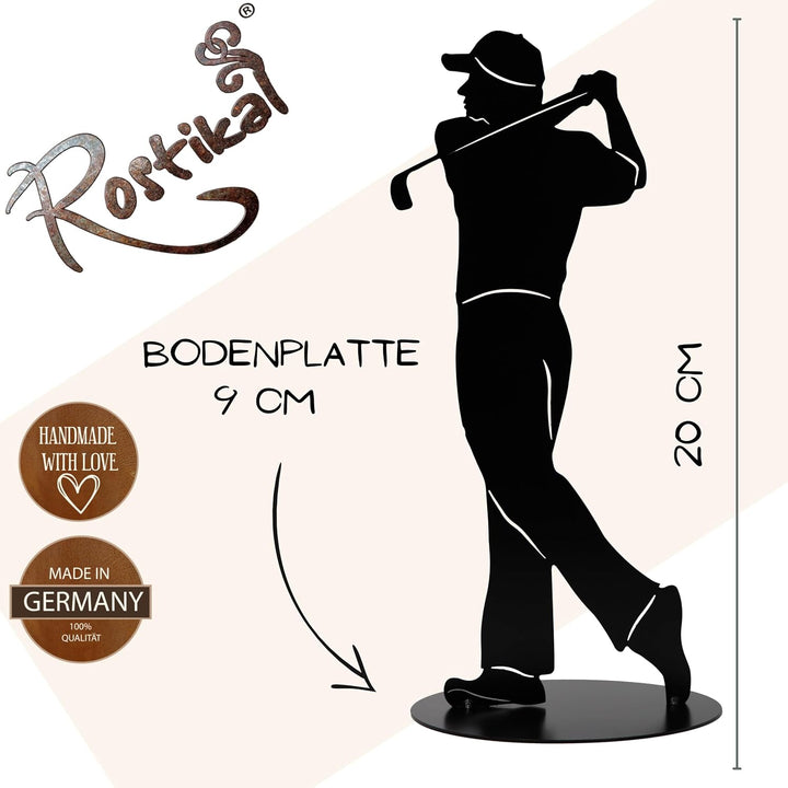 Rostikal Golf Spieler schwarz 20 cm Golfer Deko Wohnzimmmer Gartendeko Rost Skulptur Golfer 20 cm Sc