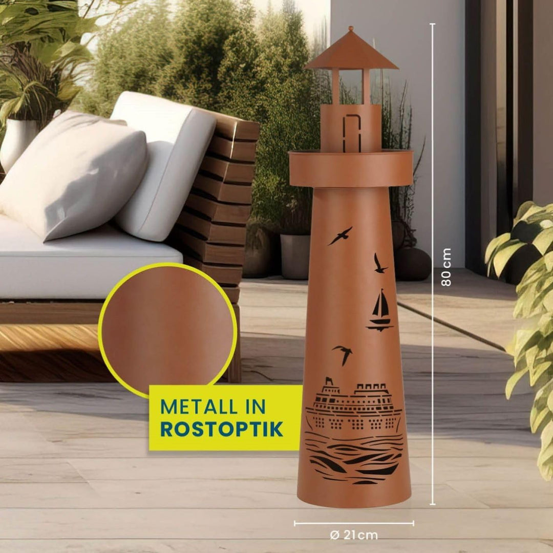 Hoberg LED Pflanzsäule im Leuchtturm Design und maritimer Stanzung in Rost-Optik | In- und Outdoor g
