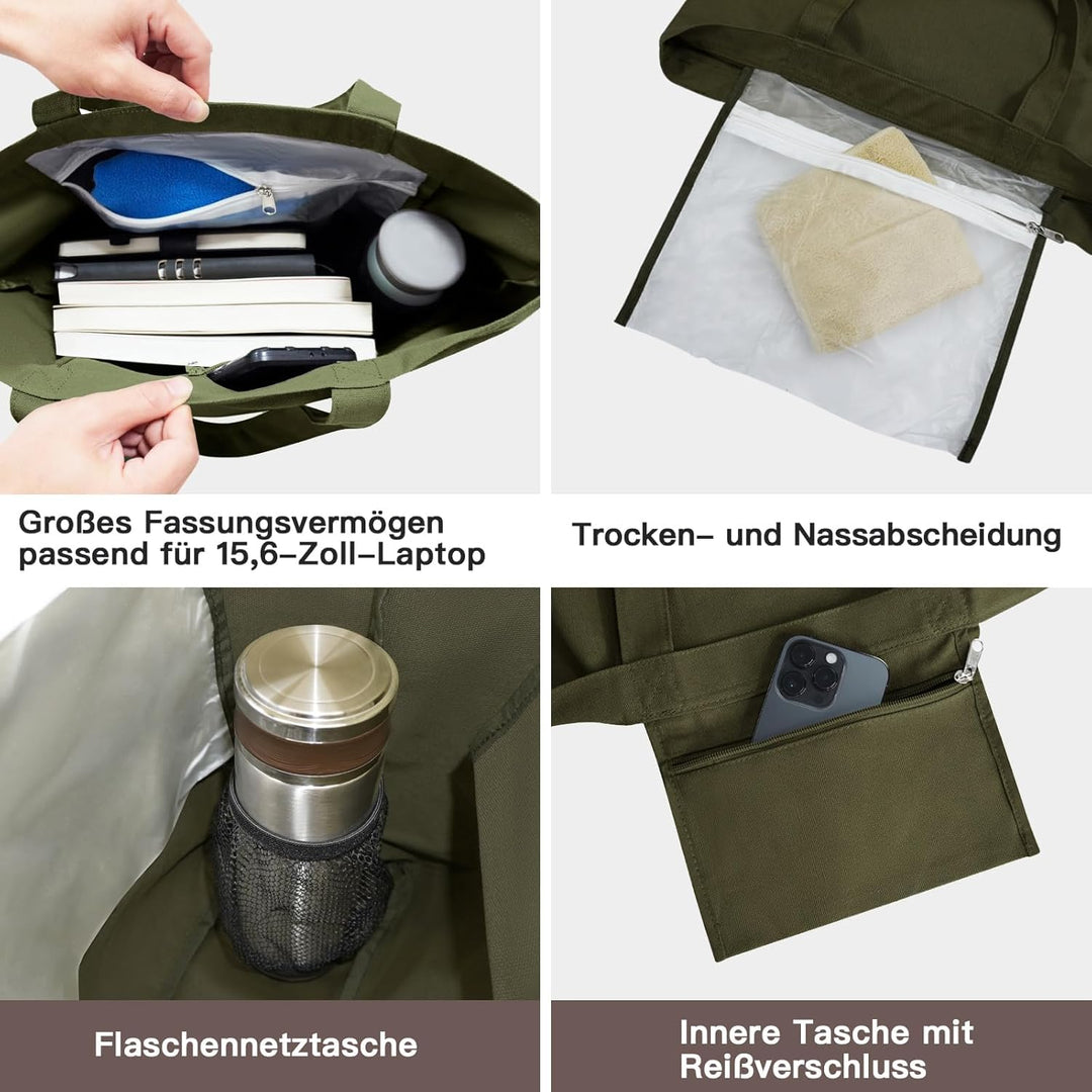 Yogatasche Damen mit Nassfach, Flaschenhalter und Durchgehendem Reissverschluss,Matte Einfach Heraus