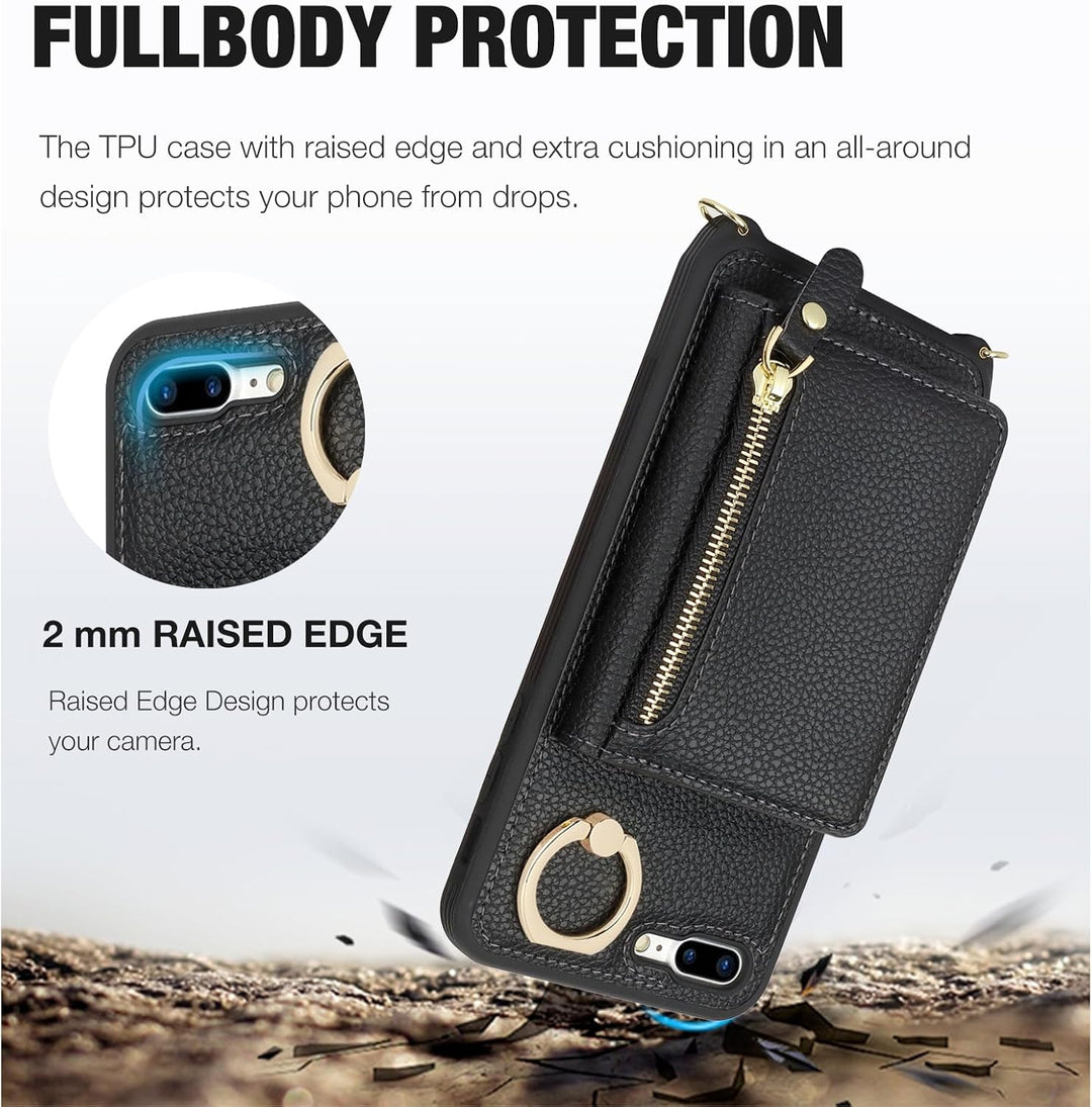 ELTEKER Handyhülle für iPhone 7 Plus/8 Plus Hülle mit Band Kartenfach Geldbörse,Leder Klapphülle Han