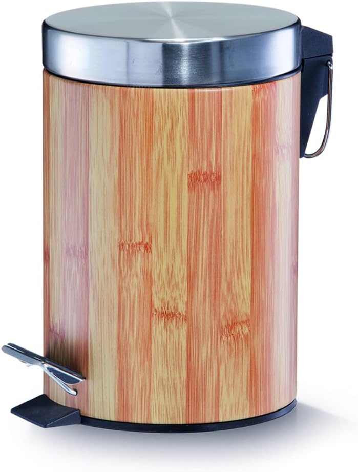 Zeller 18561 Treteimer, 3 Liter, Bamboodekor, Metall ø17 x 26 cm