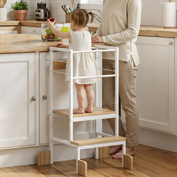 COSYLAND Lernturm ab 1 Jahr Montessori Learning Tower Stahl Stabil, Weiss | Stabiler Toddler Tower m