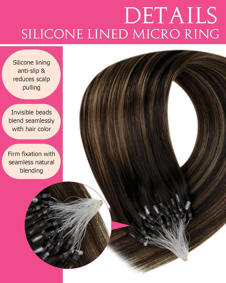 Hetto Echthaar Microring Extensions Balayage Microring Echthaar Extensions Dunkelstes Braun bis Hell