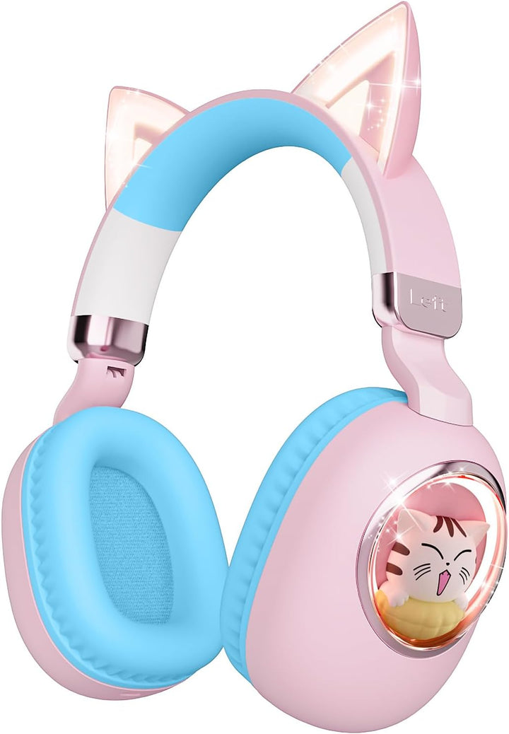 sunvito Kinder Kopfhörer Bluetooth 5.4, LED Beleuchtetes Katzenohr, Faltbarer Over-Ear Kopfhörer mit