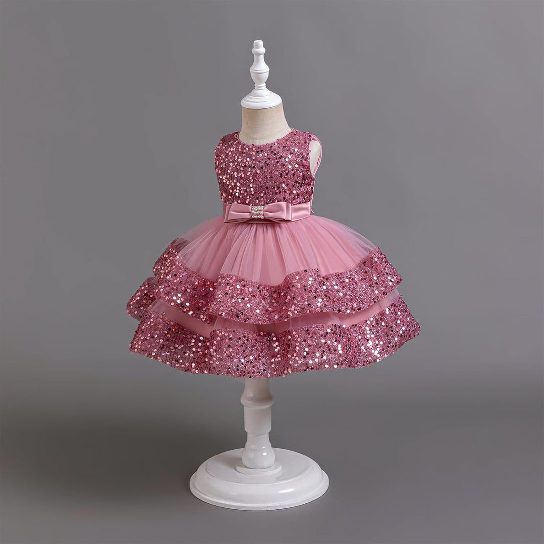 Miipat Baby Mädchen Kleid Prinzessin Tüll Pailletten Partykleid Ärmellos Tutu Blumenmädchenkleider f