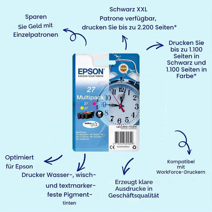 Epson Original 27 Tinte Wecker (WF-3620DWF, WF-3640DTWF, WF-7110DTW, WF-7210DTW, WF-7610DWF, WF-7620