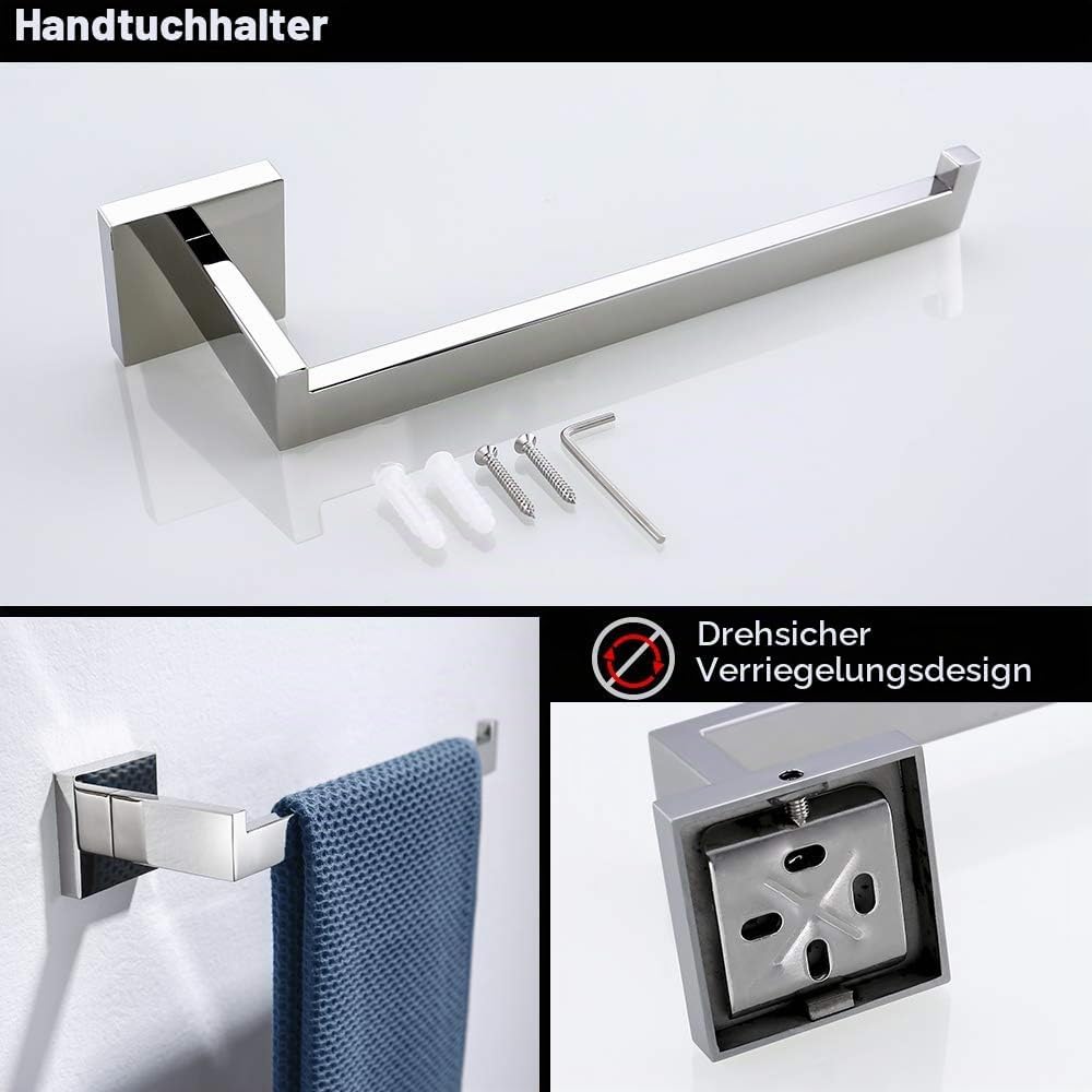 TURS 3-teilig Badezimmer-Zubehör-Set SUS 304 Edelstahl Toilettenpapierhalter Handtuch Gestell Robe H