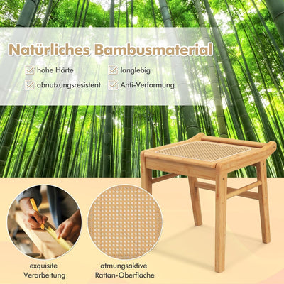 RELAX4LIFE Sitzhocker, Hocker aus Bambus, Schminkhocker mit Rattan-Oberfläche & rutschfeste Füssen,