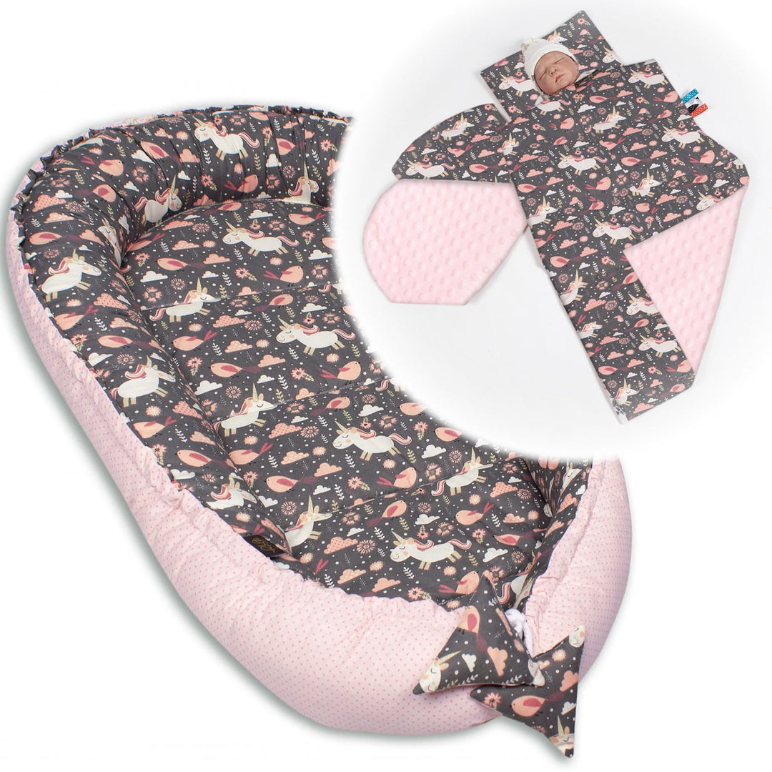 PaLulli Babynest 4-TLG Set 95x55 cm | Babyausstattung mit Matratze & Kuscheldecke | 100% Baumwolle,