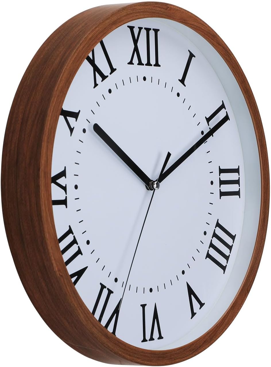 NUOVO Imitationsholzmaserung Rahmen Design Wanduhr, römische Ziffern, einfach und leicht zu lesen, g