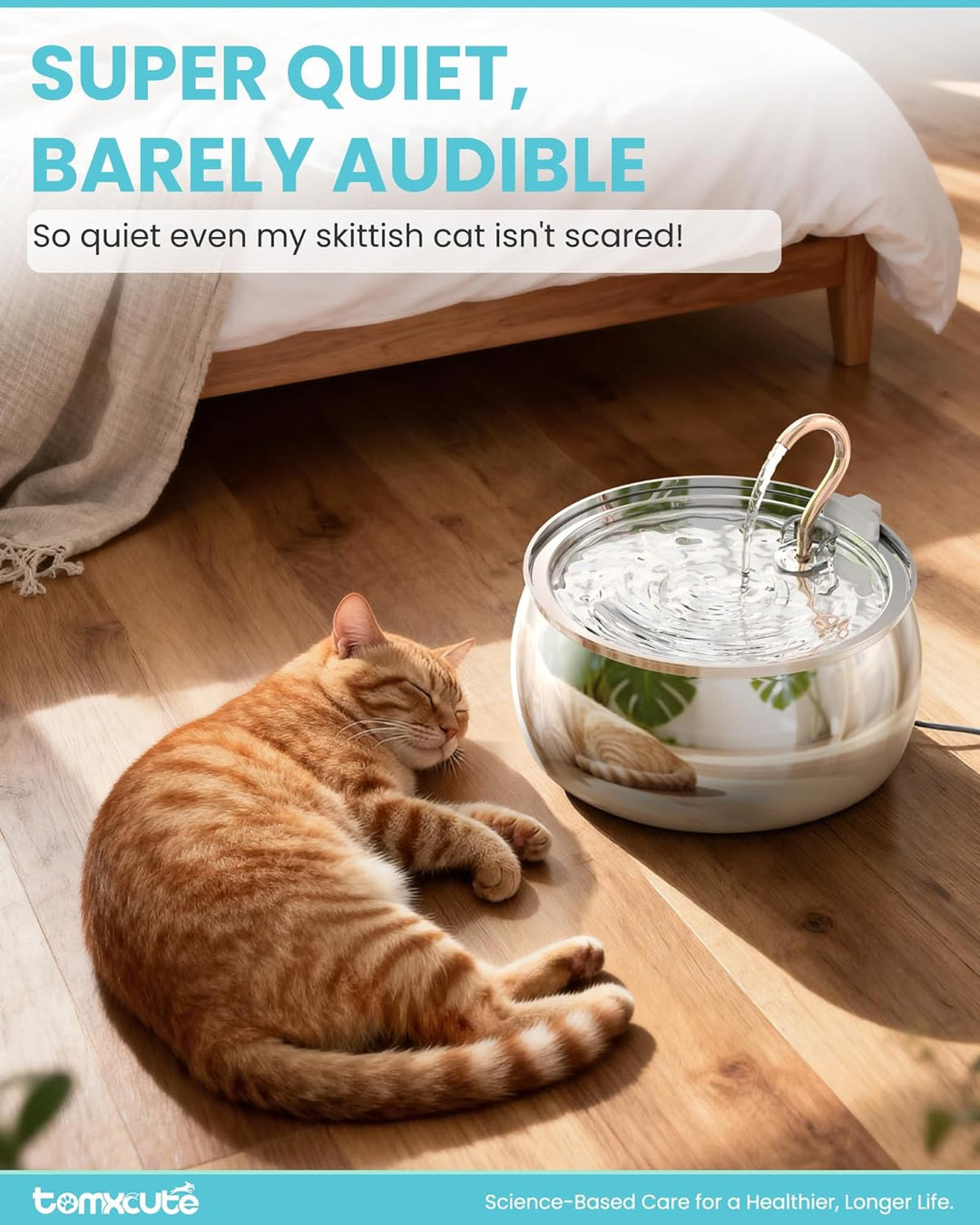 Tomxcute Katzenwasserbrunnen, 4,0 l, automatischer Edelstahl-Haustierbrunnen, Hundewasserspender, Ul