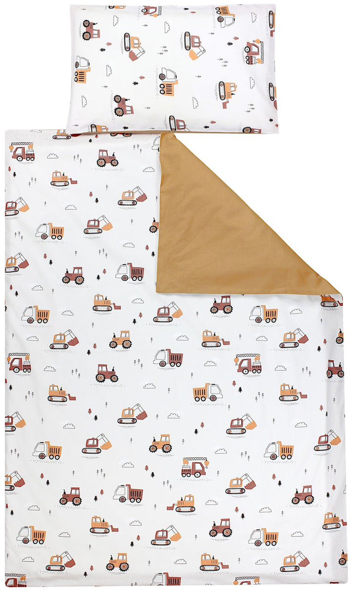 TupTam Kinder Bettwäsche Gemustert 2-Teilig Wendebettwäsche, Farbe: Baufahrzeuge/Bagger/Beige/Kakaob
